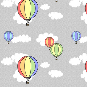 Hot Air Balloons and Clouds on Gray