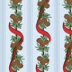 Pine Puff & Red Ribbon Stripe: Retro Christmas Print