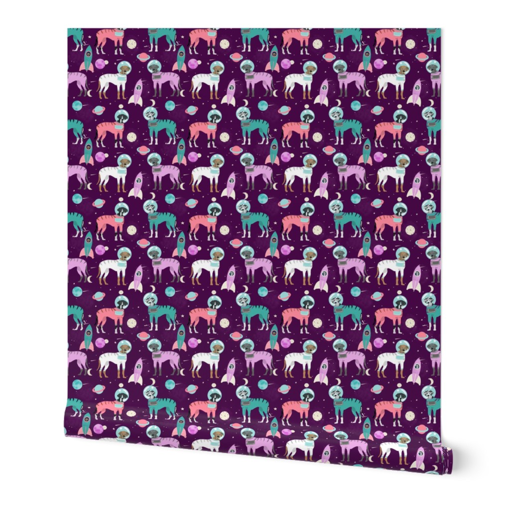 SMALL - Great Dane astronaut fabric - cute dogs in space fabric, dogs in space, dog illlustration, great dane fabric, cute great danes - purple