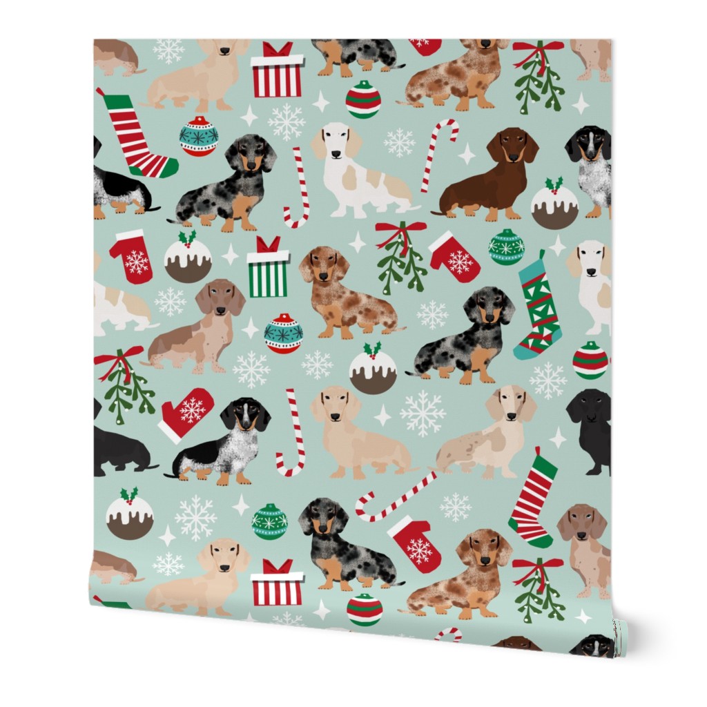 SMALL - Dachshund christmas fabric - doxie fabric, christmas fabric, christmas dog fabric, dog christmas fabric, christmas fabric - light