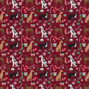 SMALL - Great Dane christmas fabric - cute dog fabric, great dane christmas fabric, dog christmas fabric, dog fabric, christmas fabric, holiday fabric, dog breeds fabric - burgundy