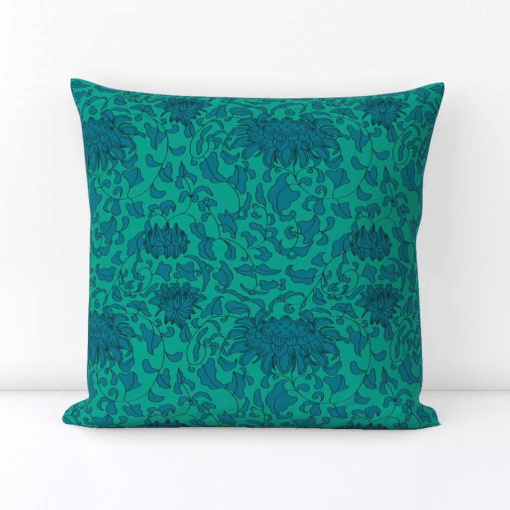 Chinoiserie Vines in Jade + Emerald