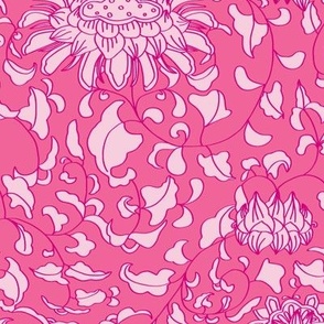 Chinoiserie Vines in Berry + Pink
