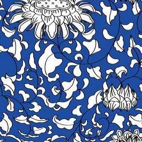 Chinoiserie Vines in White + Navy Blue