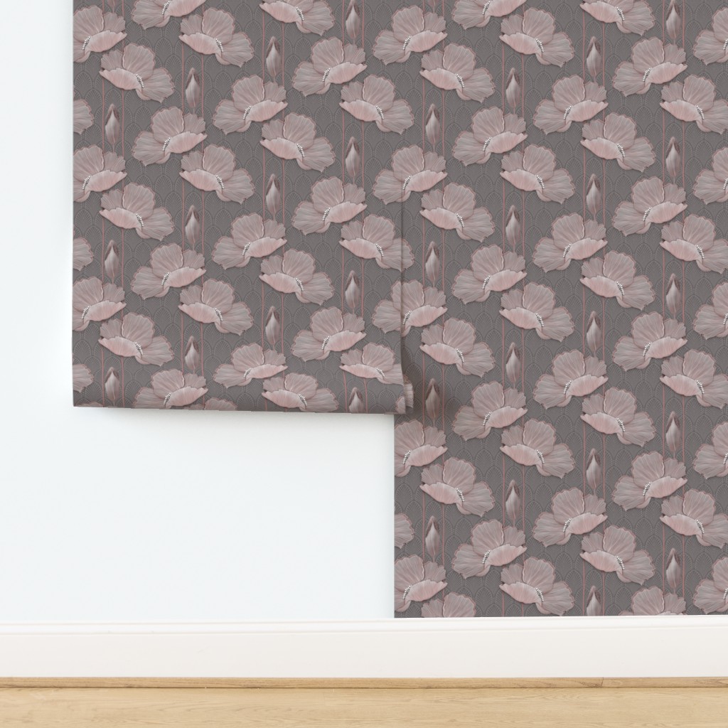 Art Deco Poppies BLUSH | Spoonflower