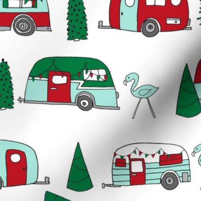 LARGE - christmas camper fabric, holiday xmas fabric, vintage camper fabric, cute christmas fabric