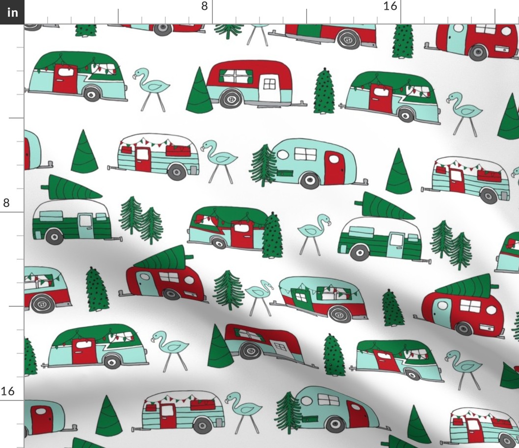 LARGE - christmas camper fabric, holiday xmas fabric, vintage camper fabric, cute christmas fabric