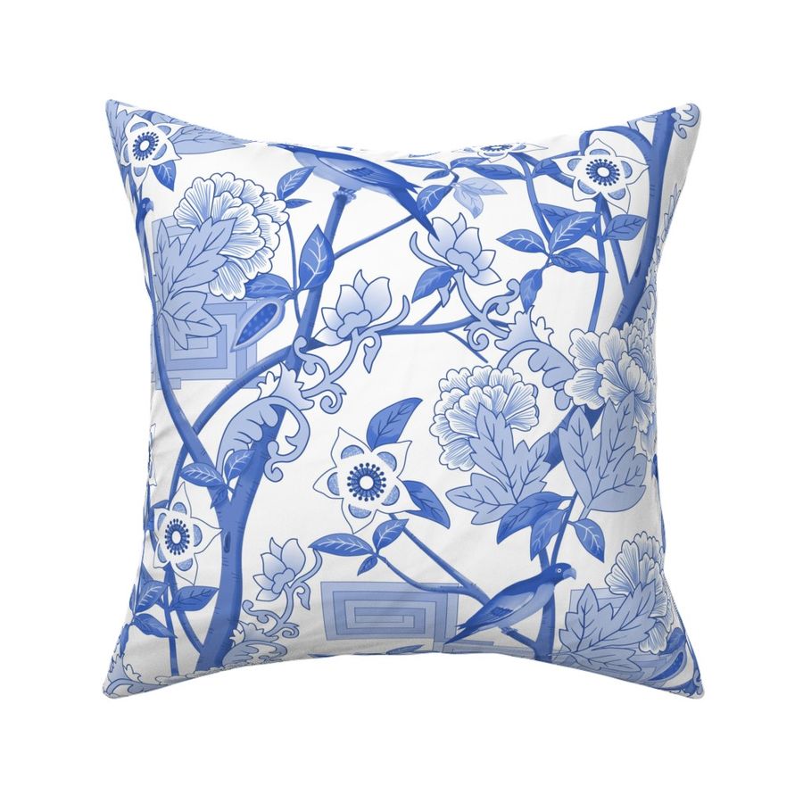 Parrots and Peonies Chinoiserie Blue