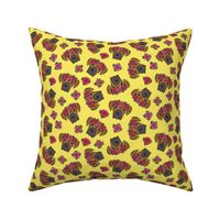 boxer  - floral crowns - fawn on yellow