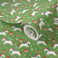 christmas unicorn - christmas unicorn fabric, christmas fabric, christmas fabric by the yard, holiday fabric, xmas fabric, cute fabric, christmas design, funny christmas - medium green