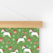 christmas unicorn - christmas unicorn fabric, christmas fabric, christmas fabric by the yard, holiday fabric, xmas fabric, cute fabric, christmas design, funny christmas - medium green