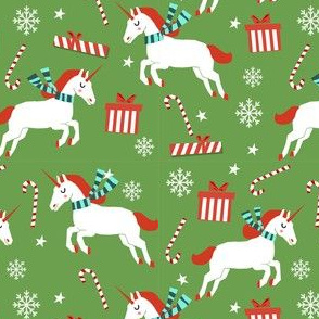 christmas unicorn - christmas unicorn fabric, christmas fabric, christmas fabric by the yard, holiday fabric, xmas fabric, cute fabric, christmas design, funny christmas - medium green
