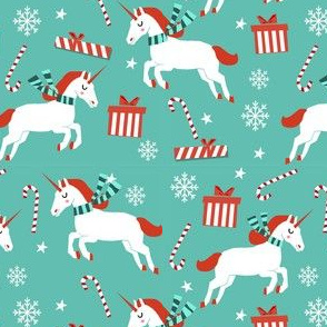 christmas unicorn - christmas unicorn fabric, christmas fabric, christmas fabric by the yard, holiday fabric, xmas fabric, cute fabric, christmas design, funny christmas - greenish