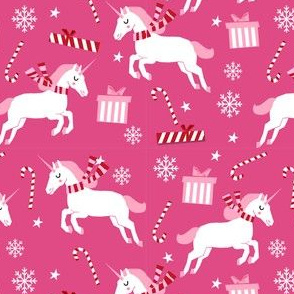 christmas unicorn - christmas unicorn fabric, christmas fabric, christmas fabric by the yard, holiday fabric, xmas fabric, cute fabric, christmas design, funny christmas - p ink