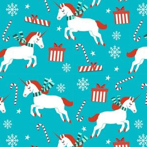 christmas unicorn - christmas unicorn fabric, christmas fabric, christmas fabric by the yard, holiday fabric, xmas fabric, cute fabric, christmas design, funny christmas - turquoise