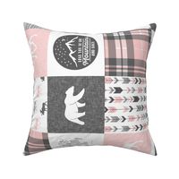 Pink and Grey Fearfully and Wonderfully Made/ love you to the mountains and back - Patchwork woodland quilt top  (90)