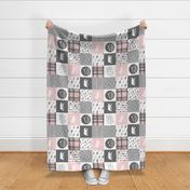 Pink and Grey Fearfully and Wonderfully Made/ love you to the mountains and back - Patchwork woodland quilt top  (90)