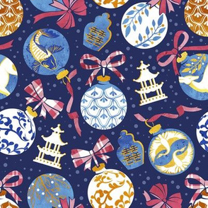 Merry Christmas  - Chinoiserie Ornaments // gold white blue and red