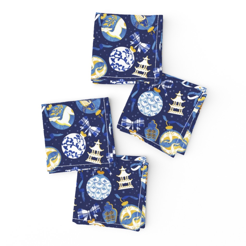 Merry Christmas  - Chinoiserie Ornaments // gold white and blue