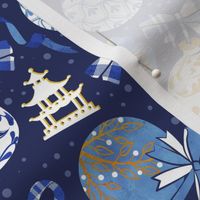 Merry Christmas  - Chinoiserie Ornaments // gold white and blue