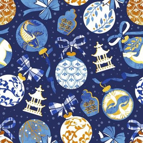 Merry Christmas  - Chinoiserie Ornaments // gold white and blue