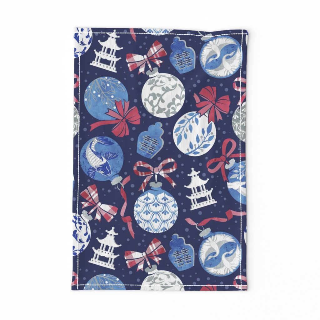 Merry Christmas  - Chinoiserie Ornaments // silver white blue and red