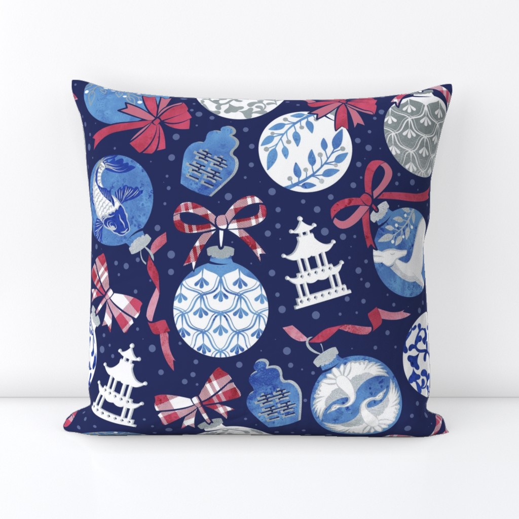 Merry Christmas  - Chinoiserie Ornaments // silver white blue and red