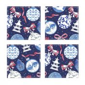 Merry Christmas  - Chinoiserie Ornaments // silver white blue and red