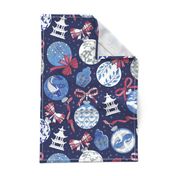 Merry Christmas  - Chinoiserie Ornaments // silver white blue and red