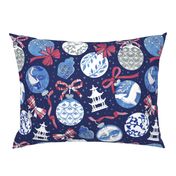 Merry Christmas  - Chinoiserie Ornaments // silver white blue and red