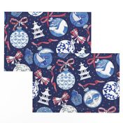 Merry Christmas  - Chinoiserie Ornaments // silver white blue and red