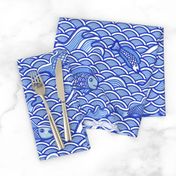 Chinoiserie Fish Blue and White large scale