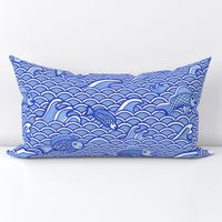 Chinoiserie Fish Blue and White large scale