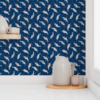 christmas narwhal fabric // - christmas fabric by the yard, christmas fabric, narwhal fabric, cute christmas fabric, narwhal santa fabric, santa fabric, andrea lauren fabric - navy