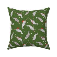 christmas narwhal fabric // - christmas fabric by the yard, christmas fabric, narwhal fabric, cute christmas fabric, narwhal santa fabric, santa fabric, andrea lauren fabric - green