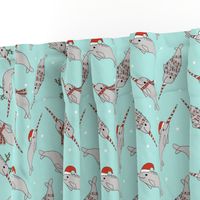 christmas narwhal fabric // - christmas fabric by the yard, christmas fabric, narwhal fabric, cute christmas fabric, narwhal santa fabric, santa fabric, andrea lauren fabric - light