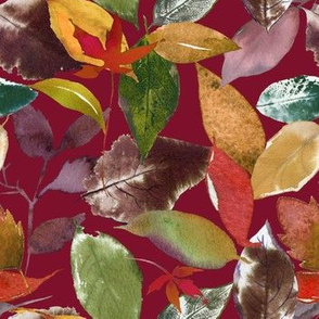 Autumn Fall Leaves Pattern // Cranberry