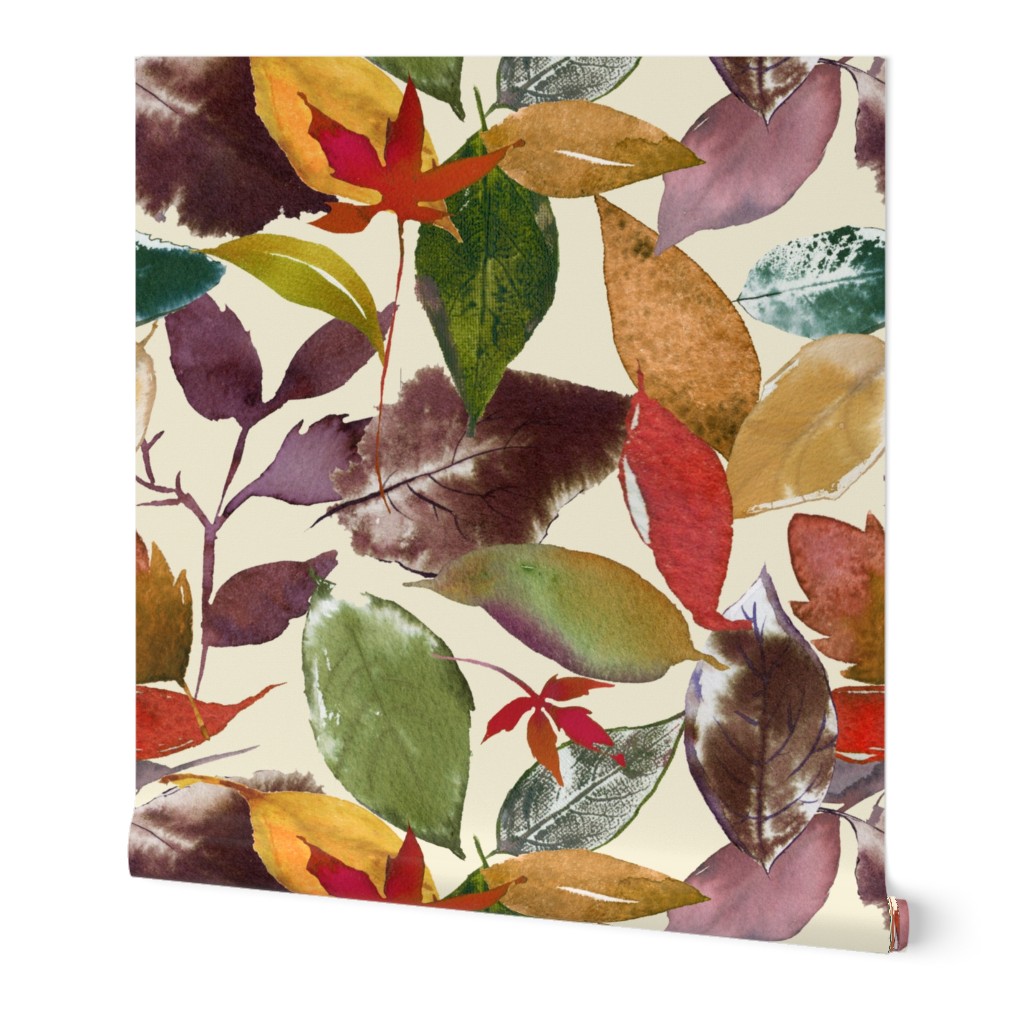 Autumn Leaves Watercolor // Cream (Large