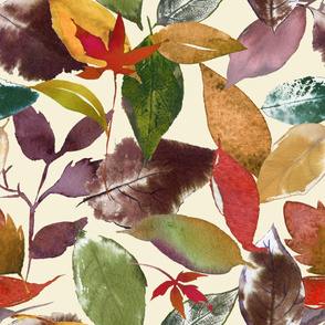 Autumn Leaves Watercolor // Cream (Large