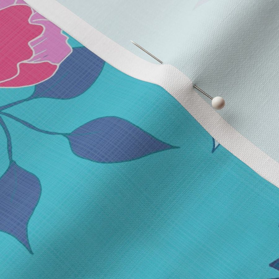 Deluxe Turquoise Peony Branch Mural