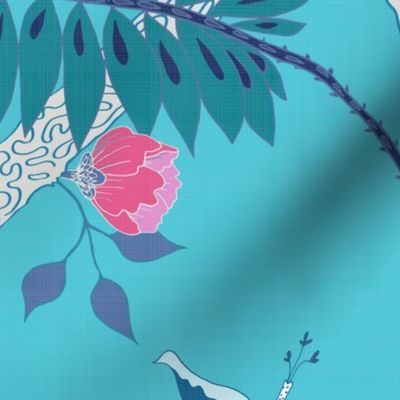 Deluxe Turquoise Peony Branch Mural