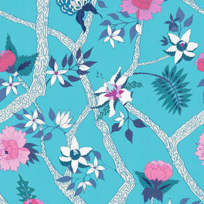 Deluxe Turquoise Peony Branch Mural