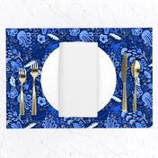 Midnight Garden Vintage Floral Chinoiserie // Royal Blue + Moonlight