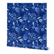 Midnight Garden Vintage Floral Chinoiserie // Royal Blue + Moonlight