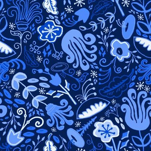 Midnight Garden Vintage Floral Chinoiserie // Royal Blue + Moonlight