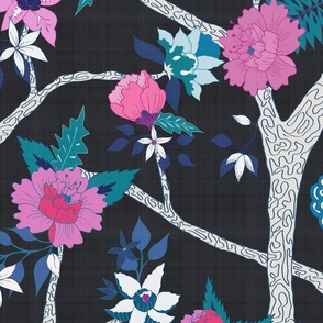 Deluxe Black Peony Branch Mural