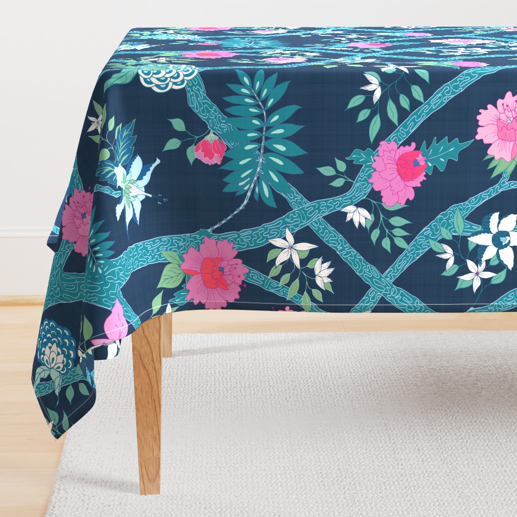 Deluxe Dark Navy Peony Branch Mural