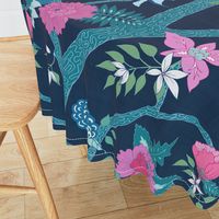 Deluxe Dark Navy Peony Branch Mural