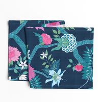 Deluxe Dark Navy Peony Branch Mural