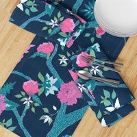 Deluxe Dark Navy Peony Branch Mural